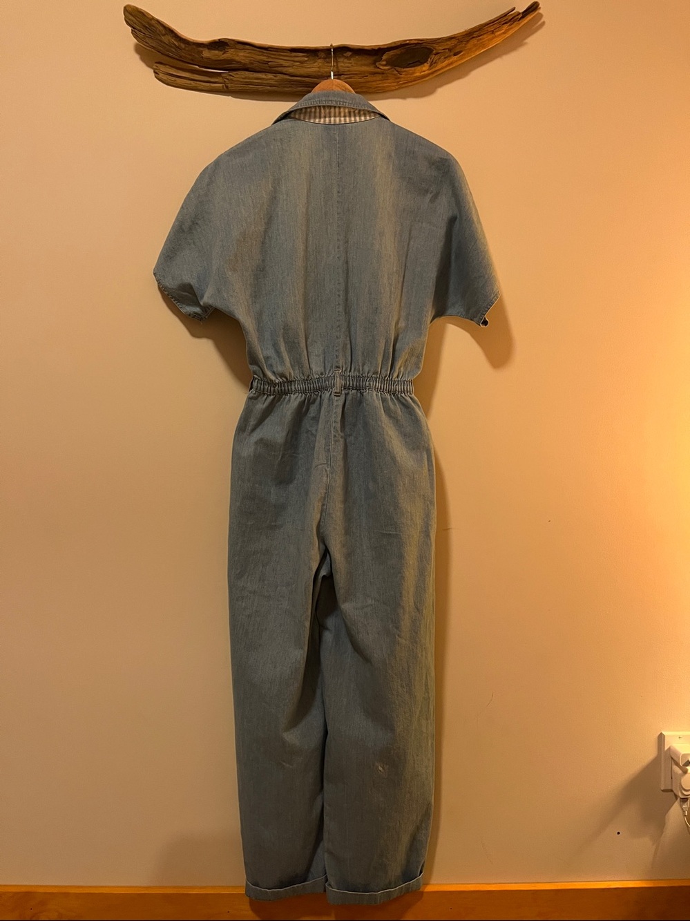Vintage Light Blue Denim Jumpsuit with Striped Pocket Accents - Picture 6 of 7